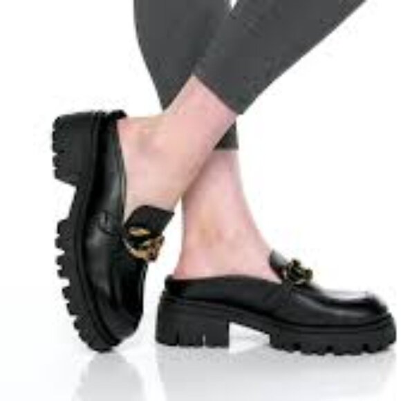 Free People Lyra Link Leather Loafer Mules Lug Sole Size EU 36.5/US 6 - Picture 2 of 12